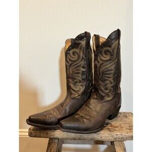 Pre-Owned J.B. Dillon Reserve Dark Brown Fancy Stitch Cowboy Boots 9B Mexico